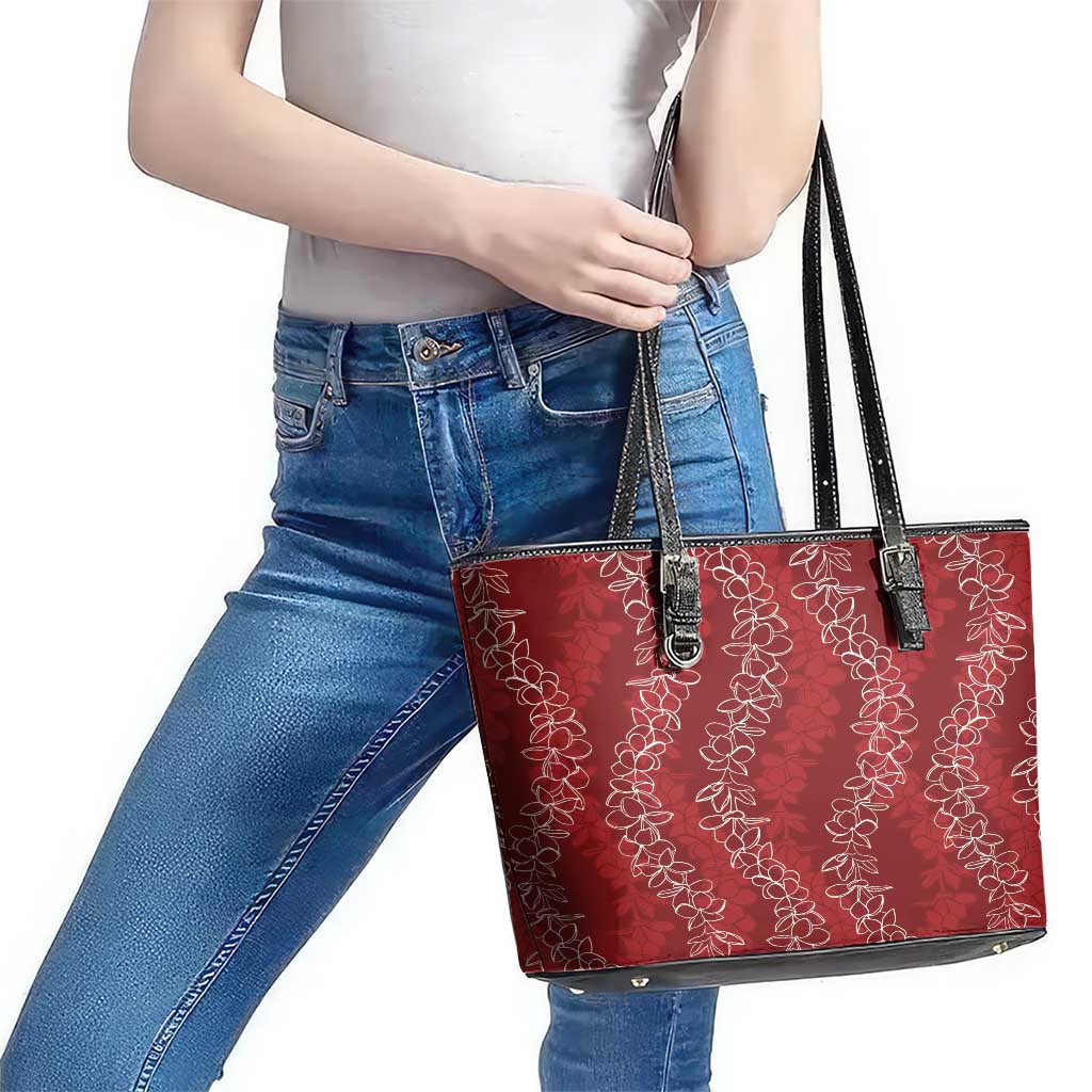 Hawaii Plumeria Lei Leather Tote Bag Aloha Festive Vibe - Crimson