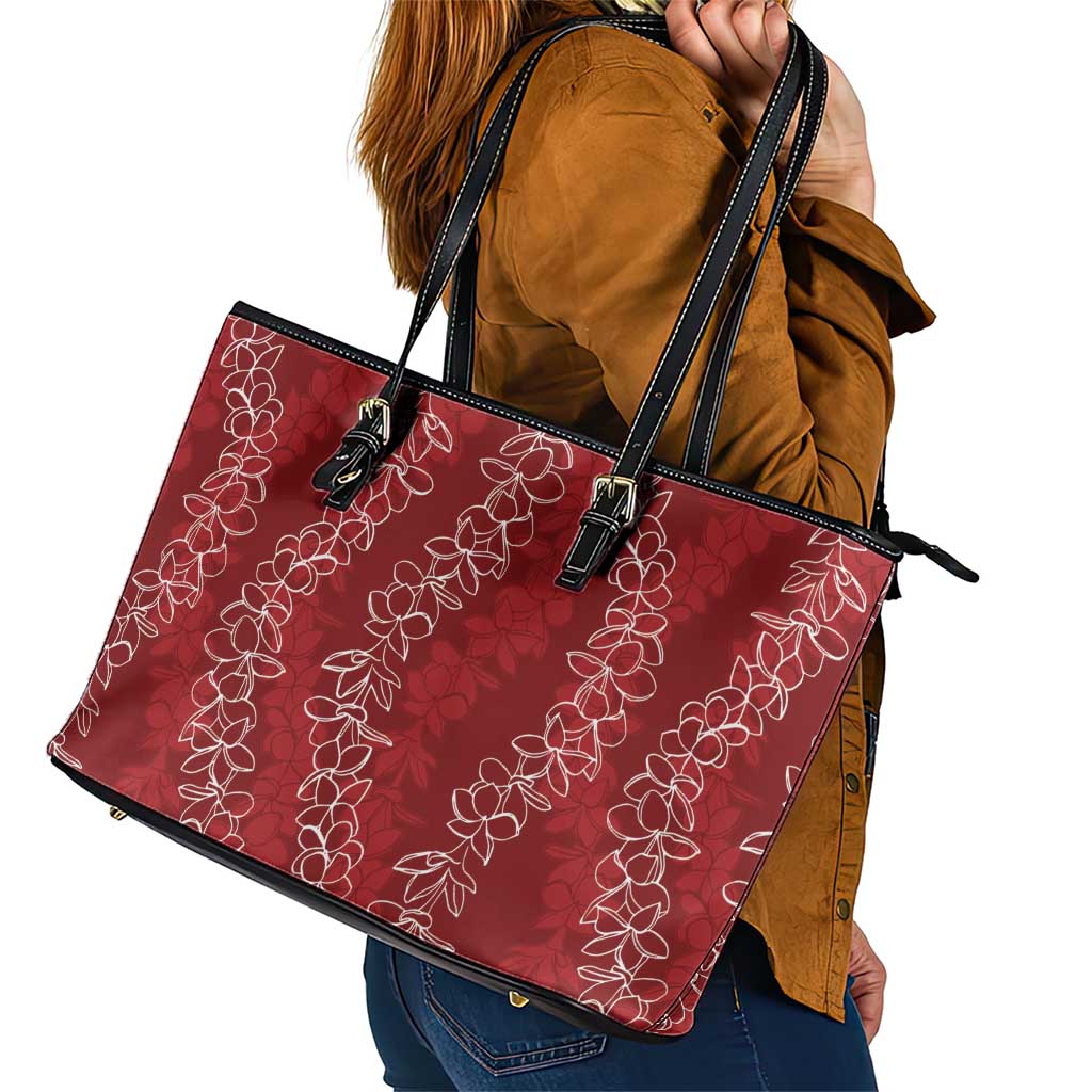 Hawaii Plumeria Lei Leather Tote Bag Aloha Festive Vibe - Crimson