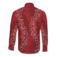 Hawaii Plumeria Lei Long Sleeve Button Shirt Aloha Festive Vibe - Crimson