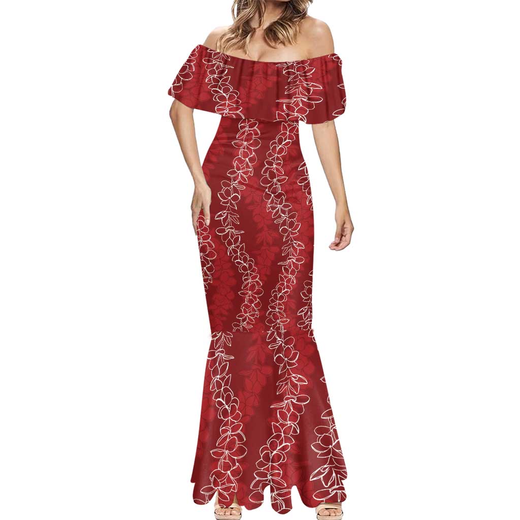 Hawaii Plumeria Lei Mermaid Dress Aloha Festive Vibe - Crimson