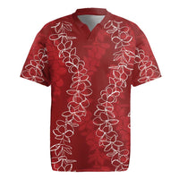 Hawaii Plumeria Lei Rugby Jersey Aloha Festive Vibe - Crimson