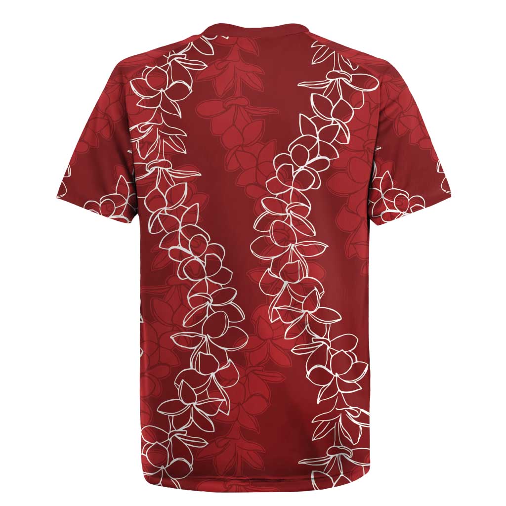 Hawaii Plumeria Lei Rugby Jersey Aloha Festive Vibe - Crimson