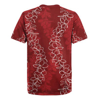 Hawaii Plumeria Lei Rugby Jersey Aloha Festive Vibe - Crimson