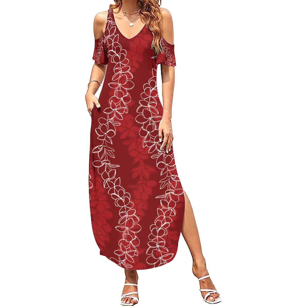 Hawaii Plumeria Lei Summer Maxi Dress Aloha Festive Vibe - Crimson