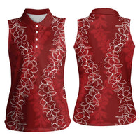 Hawaii Plumeria Lei Women Sleeveless Polo Shirt Aloha Festive Vibe - Crimson