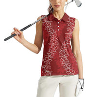 Hawaii Plumeria Lei Women Sleeveless Polo Shirt Aloha Festive Vibe - Crimson