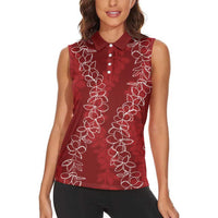 Hawaii Plumeria Lei Women Sleeveless Polo Shirt Aloha Festive Vibe - Crimson