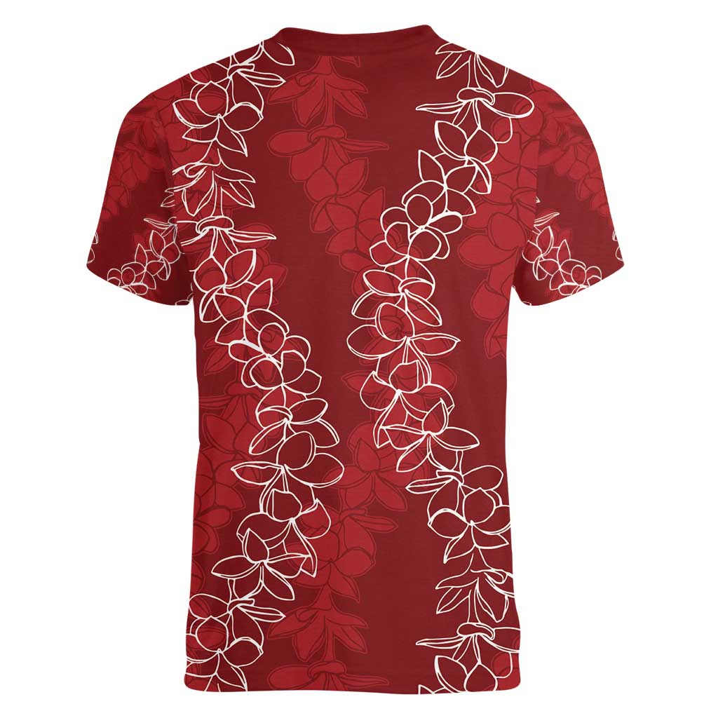 Hawaii Plumeria Lei Women V-Neck T-Shirt Aloha Festive Vibe - Crimson