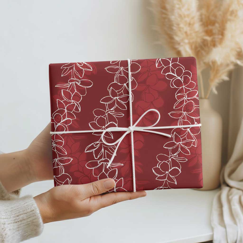 Hawaii Plumeria Lei Wrapping Paper Aloha Festive Vibe - Crimson