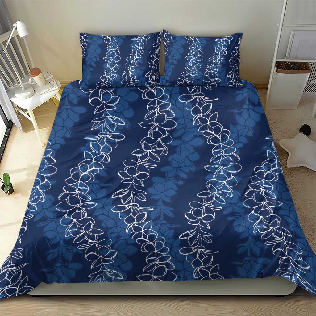 Hawaii Plumeria Lei Bedding Set Aloha Festive Vibe - Navy Blue