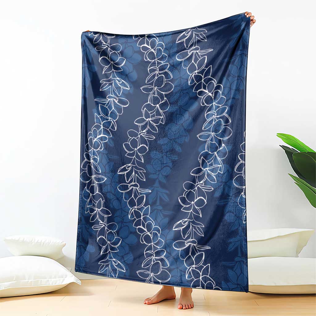 Hawaii Plumeria Lei Blanket Aloha Festive Vibe - Navy Blue