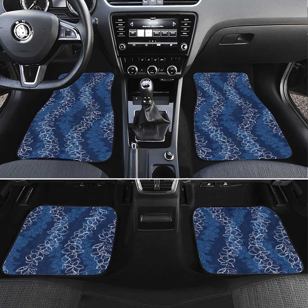 Hawaii Plumeria Lei Car Mats Aloha Festive Vibe - Navy Blue