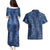 Hawaii Plumeria Lei Couples Matching Puletasi and Hawaiian Shirt Aloha Festive Vibe - Navy Blue