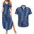 Hawaii Plumeria Lei Couples Matching Summer Maxi Dress and Hawaiian Shirt Aloha Festive Vibe - Navy Blue