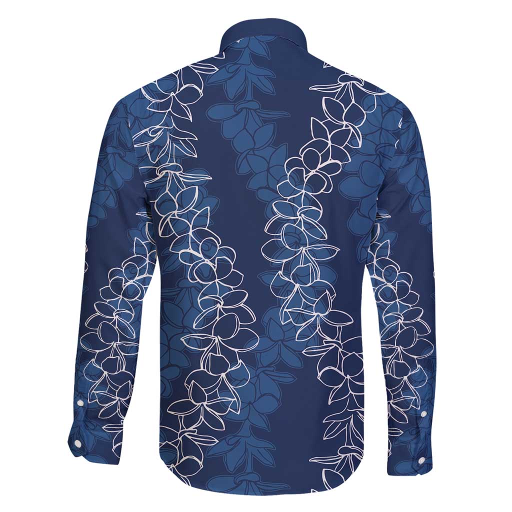 Hawaii Plumeria Lei Family Matching Long Sleeve Bodycon Dress and Hawaiian Shirt Aloha Festive Vibe - Navy Blue LT7 - Polynesian Pride