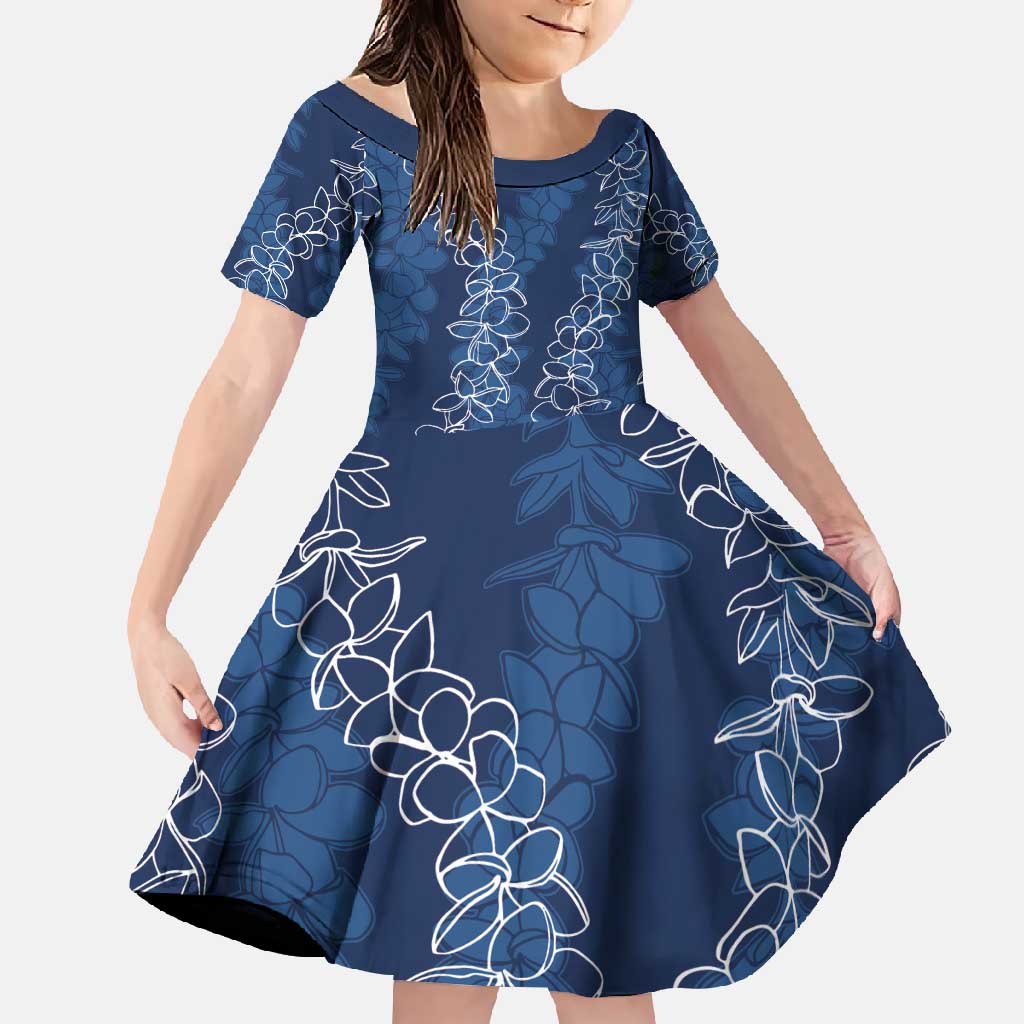 Hawaii Plumeria Lei Family Matching Mermaid Dress and Hawaiian Shirt Aloha Festive Vibe - Navy Blue LT7 Daughter's Dress Navy Blue - Polynesian Pride