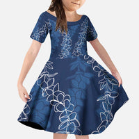 Hawaii Plumeria Lei Family Matching Mermaid Dress and Hawaiian Shirt Aloha Festive Vibe - Navy Blue LT7 Daughter's Dress Navy Blue - Polynesian Pride