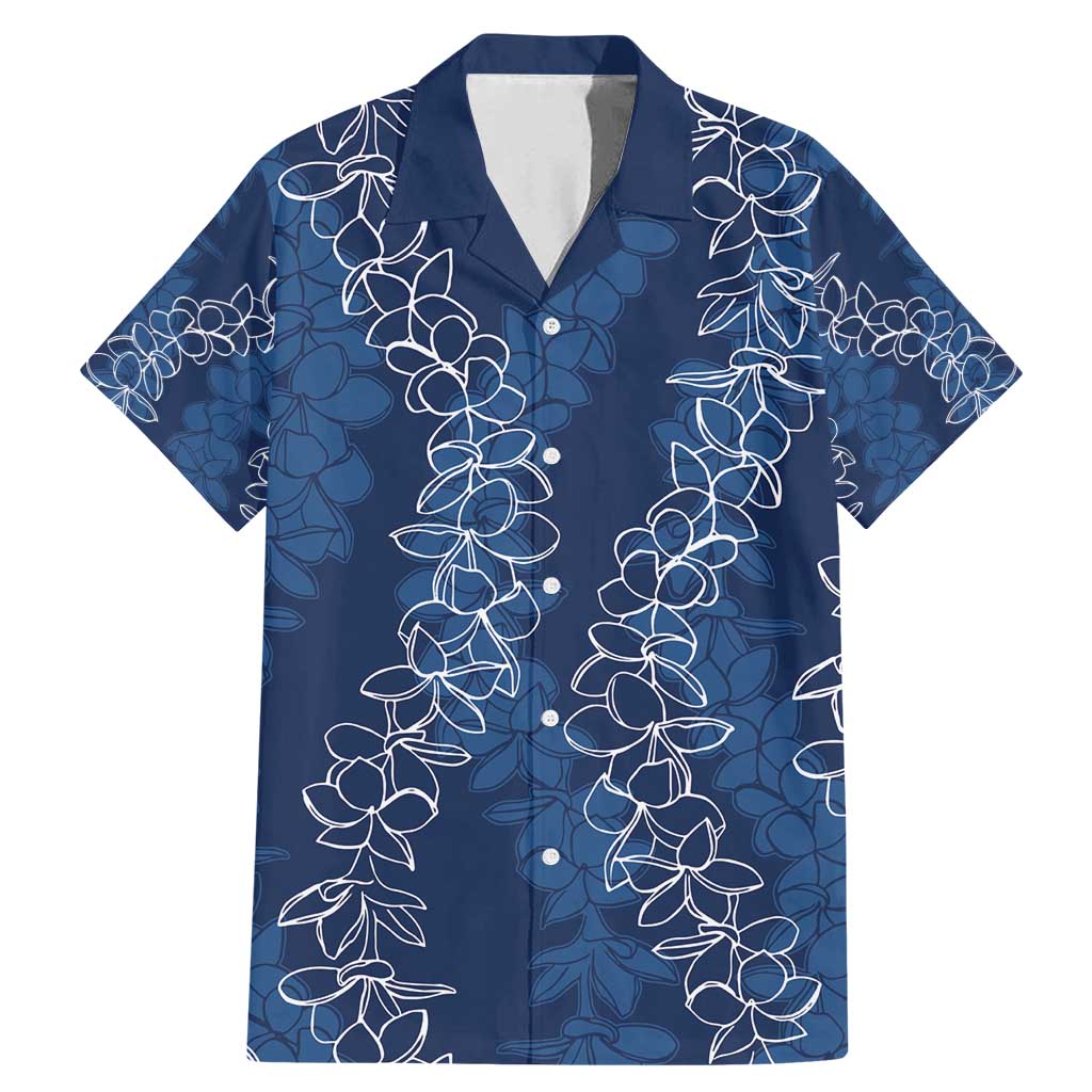 Hawaii Plumeria Lei Family Matching Mermaid Dress and Hawaiian Shirt Aloha Festive Vibe - Navy Blue LT7 Dad's Shirt - Short Sleeve Navy Blue - Polynesian Pride