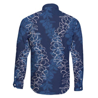 Hawaii Plumeria Lei Family Matching Off The Shoulder Long Sleeve Dress and Hawaiian Shirt Aloha Festive Vibe - Navy Blue