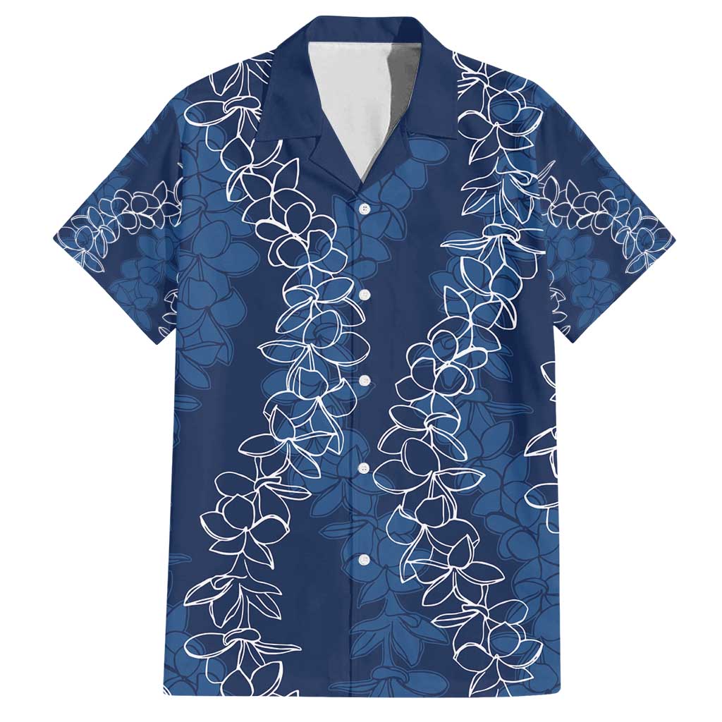 Hawaii Plumeria Lei Family Matching Off Shoulder Maxi Dress and Hawaiian Shirt Aloha Festive Vibe - Navy Blue