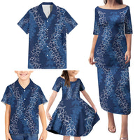 Hawaii Plumeria Lei Family Matching Puletasi and Hawaiian Shirt Aloha Festive Vibe - Navy Blue LT7 - Polynesian Pride