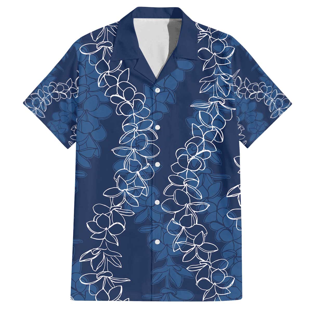 Hawaii Plumeria Lei Family Matching Puletasi and Hawaiian Shirt Aloha Festive Vibe - Navy Blue LT7 Dad's Shirt - Short Sleeve Navy Blue - Polynesian Pride