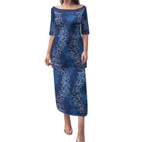 Hawaii Plumeria Lei Family Matching Puletasi and Hawaiian Shirt Aloha Festive Vibe - Navy Blue LT7 Mom's Dress Navy Blue - Polynesian Pride