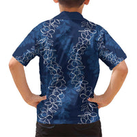 Hawaii Plumeria Lei Family Matching Short Sleeve Bodycon Dress and Hawaiian Shirt Aloha Festive Vibe - Navy Blue LT7 - Polynesian Pride