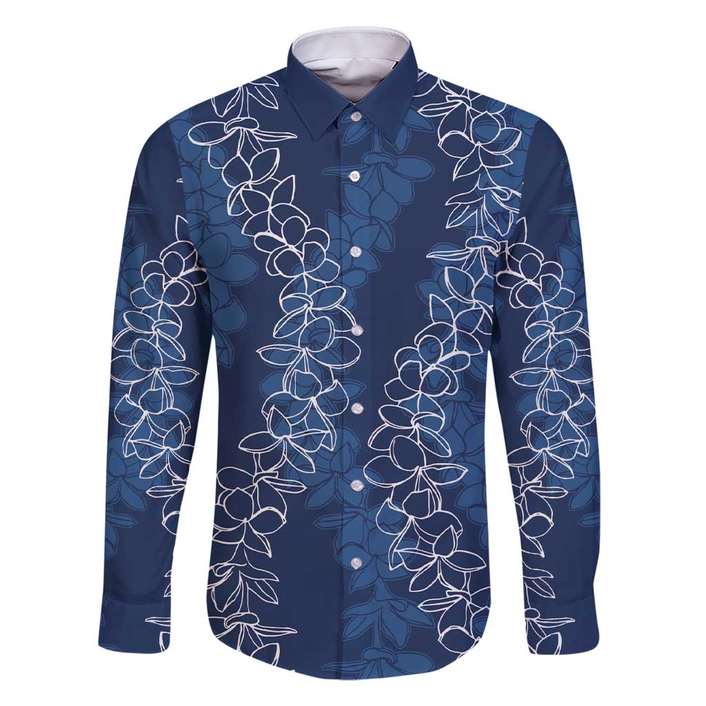 Hawaii Plumeria Lei Family Matching Short Sleeve Bodycon Dress and Hawaiian Shirt Aloha Festive Vibe - Navy Blue LT7 Dad's Shirt - Long Sleeve Navy Blue - Polynesian Pride