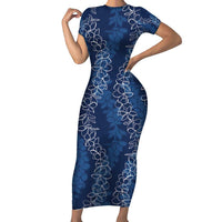Hawaii Plumeria Lei Family Matching Short Sleeve Bodycon Dress and Hawaiian Shirt Aloha Festive Vibe - Navy Blue LT7 Mom's Dress Navy Blue - Polynesian Pride