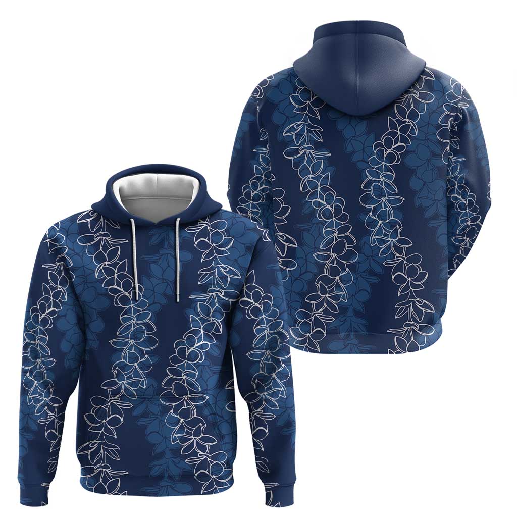 Hawaii Plumeria Lei Hoodie Aloha Festive Vibe - Navy Blue