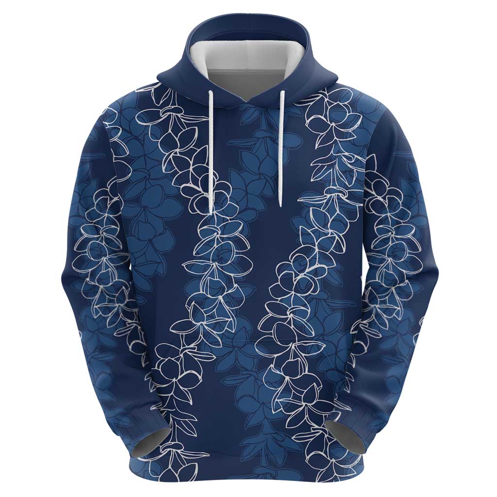 Hawaii Plumeria Lei Hoodie Aloha Festive Vibe - Navy Blue