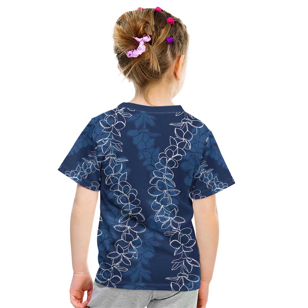 Hawaii Plumeria Lei Kid T Shirt Aloha Festive Vibe - Navy Blue