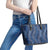 Hawaii Plumeria Lei Leather Tote Bag Aloha Festive Vibe - Navy Blue