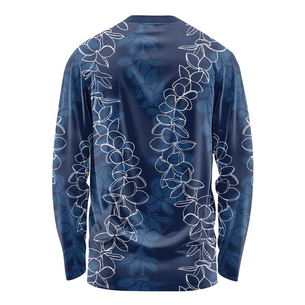 Hawaii Plumeria Lei Long Sleeve Shirt Aloha Festive Vibe - Navy Blue