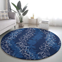 Hawaii Plumeria Lei Round Carpet Aloha Festive Vibe - Navy Blue