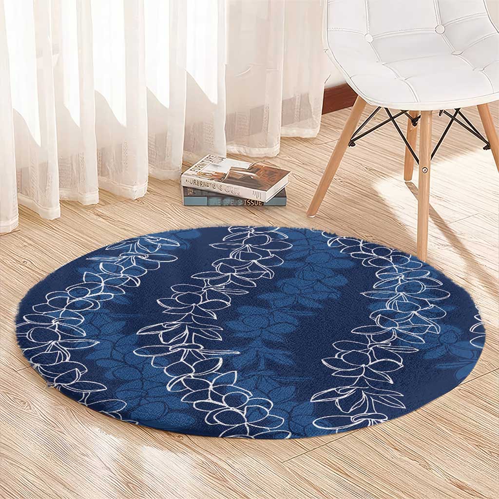 Hawaii Plumeria Lei Round Carpet Aloha Festive Vibe - Navy Blue