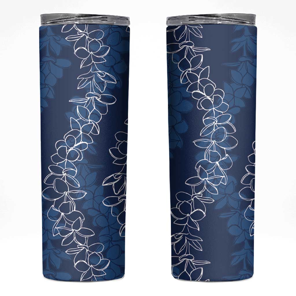 Hawaii Plumeria Lei Skinny Tumbler Aloha Festive Vibe - Navy Blue