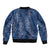 Hawaii Plumeria Lei Sleeve Zip Bomber Jacket Aloha Festive Vibe - Navy Blue