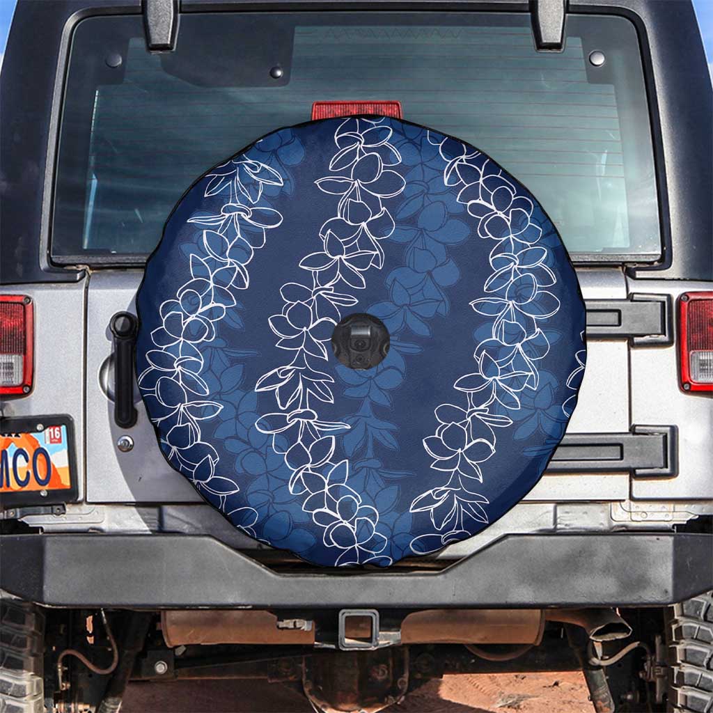 Hawaii Plumeria Lei Spare Tire Cover Aloha Festive Vibe - Navy Blue