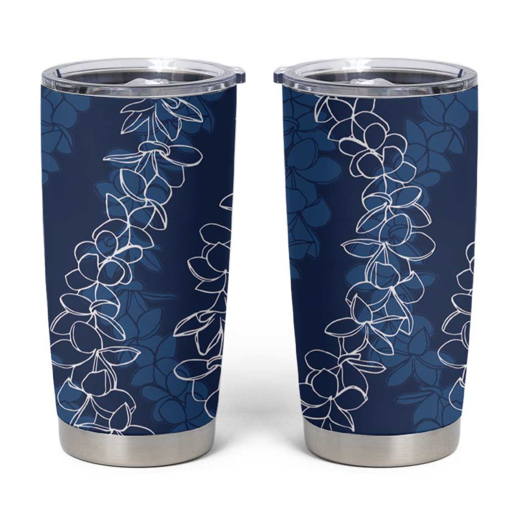 Hawaii Plumeria Lei Tumbler Cup Aloha Festive Vibe - Navy Blue