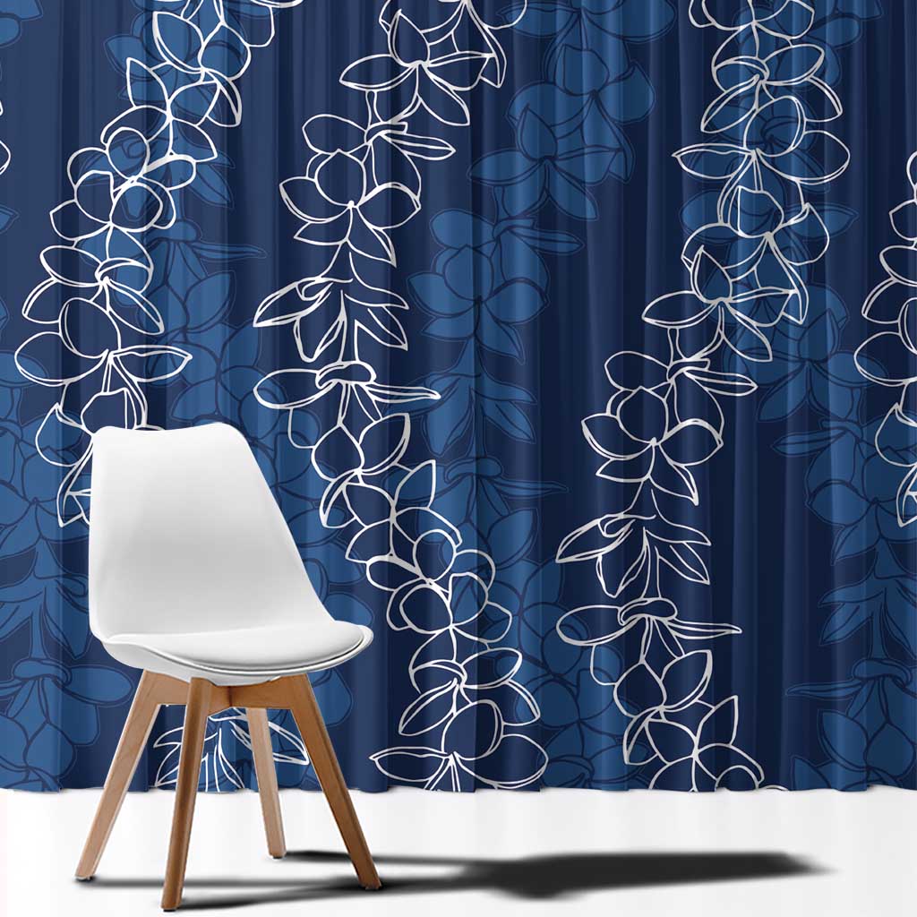 Hawaii Plumeria Lei Window Curtain Aloha Festive Vibe - Navy Blue