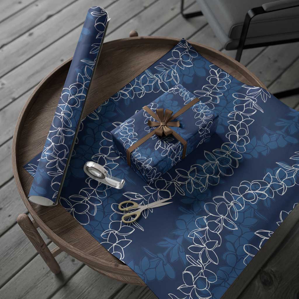 Hawaii Plumeria Lei Wrapping Paper Aloha Festive Vibe - Navy Blue
