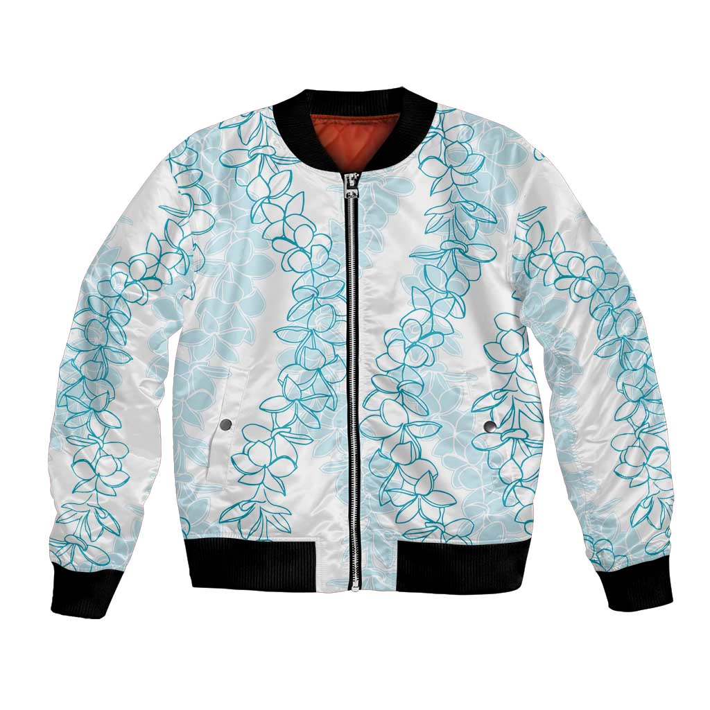 Hawaii Plumeria Lei Bomber Jacket Aloha Festive Vibe - Turquoise