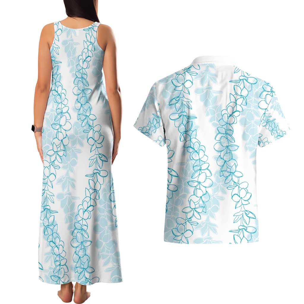 Hawaii Plumeria Lei Couples Matching Tank Maxi Dress and Hawaiian Shirt Aloha Festive Vibe - Turquoise LT7 - Polynesian Pride