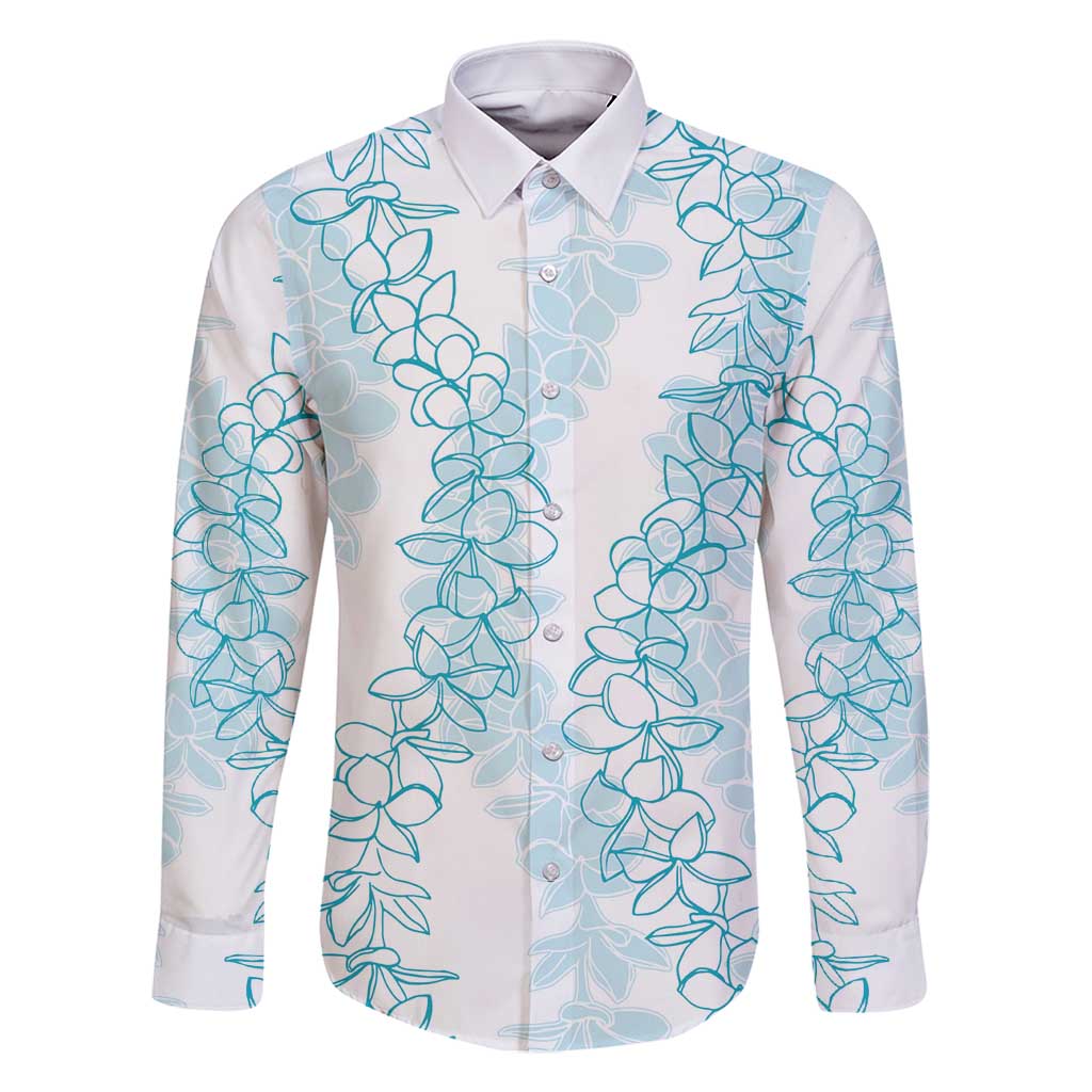 Hawaii Plumeria Lei Family Matching Mermaid Dress and Hawaiian Shirt Aloha Festive Vibe - Turquoise LT7 Dad's Shirt - Long Sleeve Turquoise - Polynesian Pride