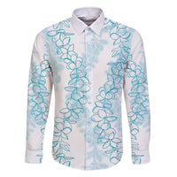 Hawaii Plumeria Lei Family Matching Off The Shoulder Long Sleeve Dress and Hawaiian Shirt Aloha Festive Vibe - Turquoise