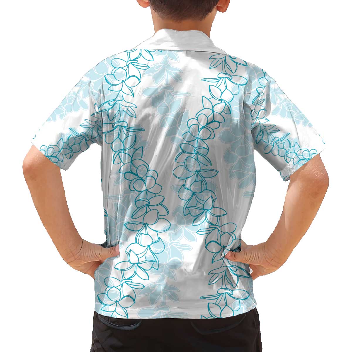 Hawaii Plumeria Lei Family Matching Puletasi and Hawaiian Shirt Aloha Festive Vibe - Turquoise LT7 - Polynesian Pride