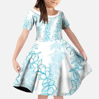 Hawaii Plumeria Lei Family Matching Puletasi and Hawaiian Shirt Aloha Festive Vibe - Turquoise LT7 Daughter's Dress Turquoise - Polynesian Pride