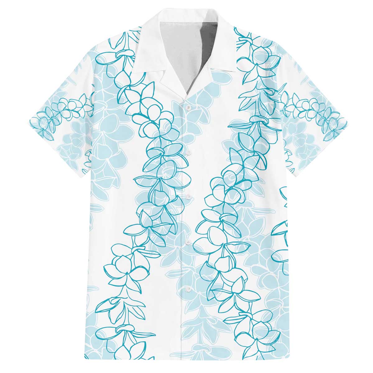 Hawaii Plumeria Lei Family Matching Puletasi and Hawaiian Shirt Aloha Festive Vibe - Turquoise LT7 Dad's Shirt - Short Sleeve Turquoise - Polynesian Pride